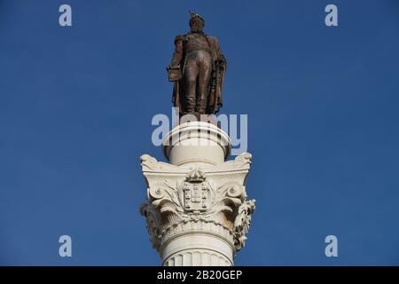 Saeule, statua, Koenig Pedro IV, Rossio-Platz, Altstadt, Lisbona, Portogallo Foto Stock