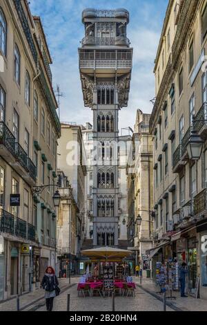 Aufzug ´Elevador De Santa Justa´, Rua Do Ouro, Lissabon, Portogallo Foto Stock