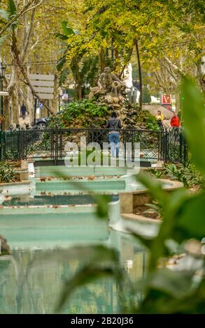 Brunnen, Avenida da Liberdade, Lisbona, Portogallo Foto Stock