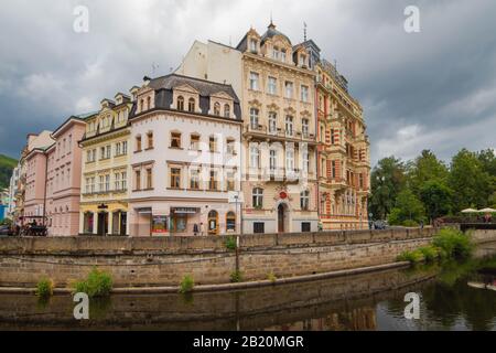Architettura di fantasia a Karlovy Vary, Repubblica Ceca Foto Stock