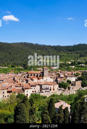 Lagrasse, Abbazia di Sainte Marie de Lagrasse anche Saint d Orbieu nella regione viticola Corbieres, Dipartimento di Aude, Languedoc-Roussillon, Francia Foto Stock