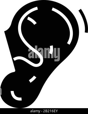 Icona nera per la terapia dell'orecchio, illustrazione concettuale, simbolo vettoriale piatto, simbolo glifo. Illustrazione Vettoriale