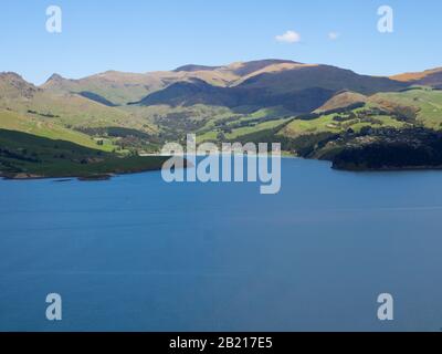 Vista Panoramica Del Porto Di Lyttelton Foto Stock