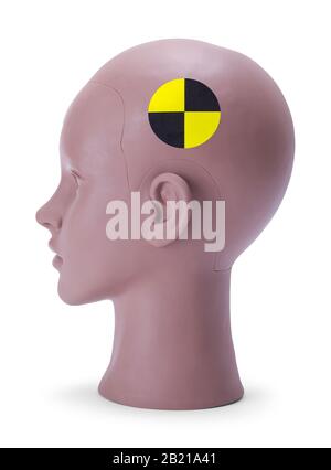 Crash Dummy Head Side View Isolato Su Sfondo Bianco. Foto Stock