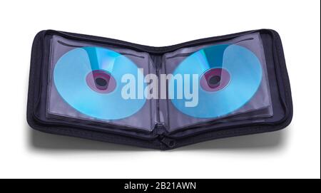 Contenitore Cd In Tessuto Aperto Isolato Su Sfondo Bianco. Foto Stock