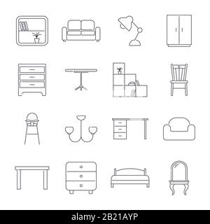 Collezione di icone mobili per la casa in stile sottile linea. Traccia Modificabile. Illustrazione Vettoriale