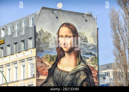 Mona Lisa Wandgemälde, Mühlenstraße, Friedrichshain, Berlin, Deutschland Foto Stock