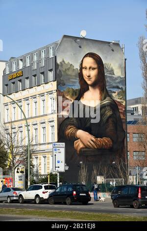 Mona Lisa Wandgemälde, Mühlenstraße, Friedrichshain, Berlin, Deutschland Foto Stock