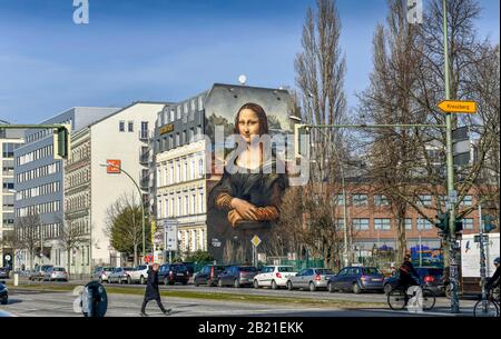 Mona Lisa Wandgemälde, Mühlenstraße, Friedrichshain, Berlin, Deutschland Foto Stock