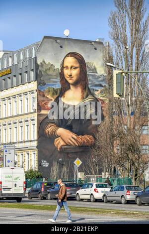 Mona Lisa Wandgemälde, Mühlenstraße, Friedrichshain, Berlin, Deutschland Foto Stock