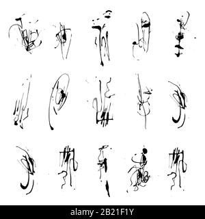 Elegante set vettoriale di schizzi d'inchiostro Blots collezione di schizzi. Elemento di design grunge, sfondo disordinato. Vettore tracciato manualmente di alta qualità Illustrazione Vettoriale