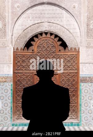 Interno, Ben Youssef madrasa, centro storico, Marrakech, Marrakech-Tensift-Al Haouz, Marocco Foto Stock