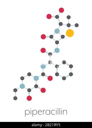 Molecola di farmaco antibiotico piperacillina, illustrazione Foto Stock