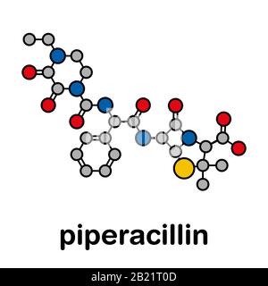 Molecola di farmaco antibiotico piperacillina, illustrazione Foto Stock