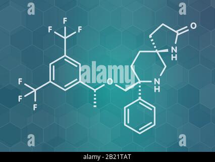 Molecola di farmaco antiemetico Rolapitant, illustrazione Foto Stock