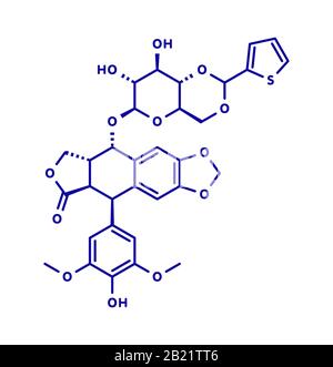 Molecola di farmaco per cancro al teniposide, illustrazione Foto Stock