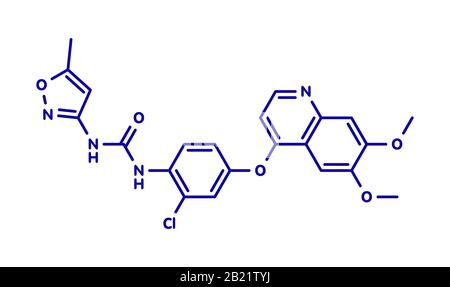 Molecola di farmaco per cancro al Tivozanib, illustrazione Foto Stock