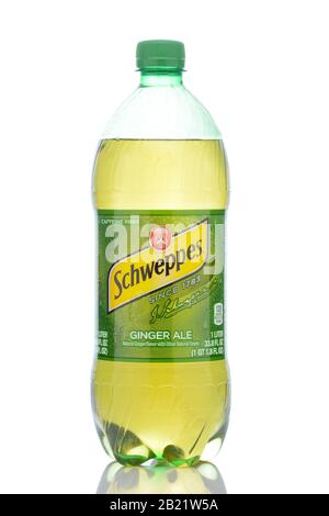 Irvine, CALIFORNIA - 23 MAGGIO 2019: Una bottiglia di plastica da 1 litro di Schweppes Ginger Ale. Foto Stock