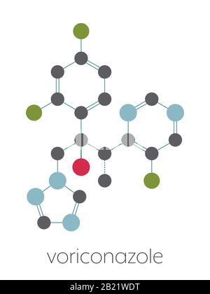 Voriconazolo molecola di farmaco antifungino, illustrazione Foto Stock