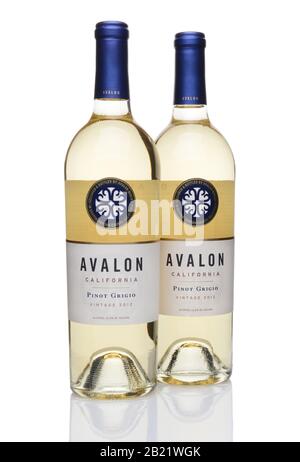 Irvine, CA - 23 GIUGNO 2014: Due bottiglie di vino Avalon Pinot Grigio. Dalla Purple Wine Company di Graton, California, Avalon è l'uva fr Foto Stock