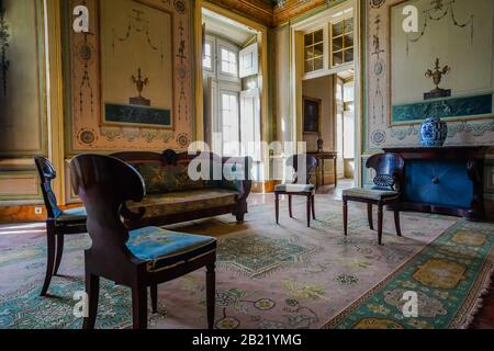 Il Palazzo di Queluz è un palazzo portoghese del 18th secolo situato a Queluz, nei pressi di Lisbona. Fu architetto di Mateus Vicente de Oliveira intorno al 1747 AN Foto Stock