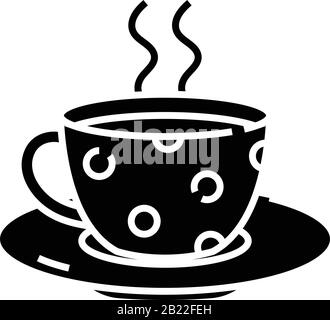 Icona nera della tazza di bevanda, illustrazione concettuale, simbolo piatto vettoriale, simbolo glifo. Illustrazione Vettoriale
