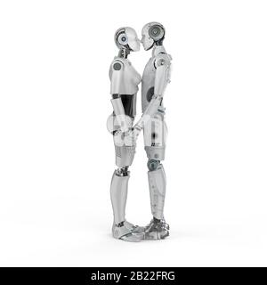 3d coppia di ciborgs ciborgs maschio e femmina bacio Foto Stock