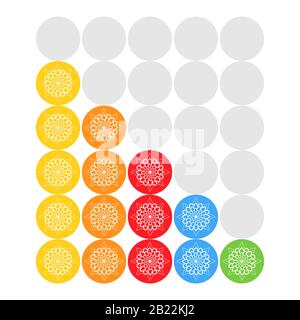 Icone di valutazione a cinque stelle. Valutazione dell'hotel, servizio, prodotto, qualità. Risultati del livello o della durata del gioco per applicazioni web. Semplice Illustrazione Vettoriale