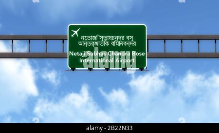 Kolkata India Airport Highway Road Sign 3d Illustration Foto Stock