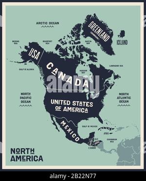 Mappa Nord America. Poster mappa del Nord America Illustrazione Vettoriale