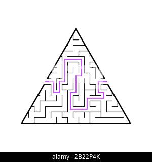 Un labirinto triangolare, una piramide con un colpo nero. Un gioco per bambini. Semplice immagine vettoriale piatta isolata su sfondo bianco. Con gli ans Illustrazione Vettoriale