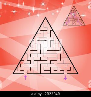 Un labirinto triangolare, una piramide con un colpo nero. Un gioco per bambini. Una semplice illustrazione vettoriale piatta isolata su uno sfondo colorato. Con t Illustrazione Vettoriale