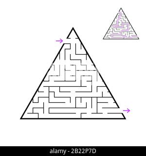 Un labirinto triangolare, una piramide con un colpo nero. Un gioco per bambini. Semplice immagine vettoriale piatta isolata su sfondo bianco. Con gli ans Illustrazione Vettoriale