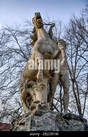 Siegfriedbrunnen, Rüdesheimer Platz, Wilmersdorf, Berlino, Deutschland Foto Stock