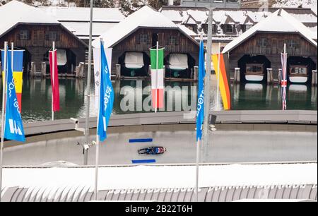 29 febbraio 2020, Baviera, Schönau Am Königssee: Luge: Coppa del mondo, Ludwig Rieder (fronte) d'Italia e Patrick Rastner alle doppie maschili nella curva Echowand. Foto: Peter Kneffel/Dpa Foto Stock