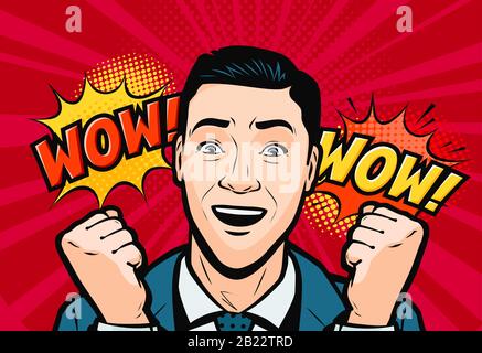 Uomo felice o uomo d'affari. Immagine vettoriale pop art retrò Illustrazione Vettoriale