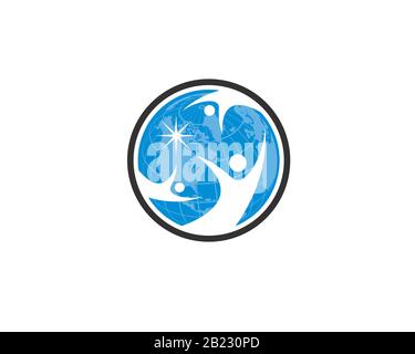 Logo di lavoro del team in tutto il mondo - Globe arrotondato e Team Work Union People Logo Template - Circular Business Team United Logo, partnership. Illustrazione Vettoriale
