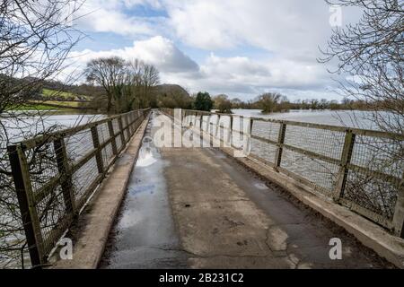 La campagna allagata vicino al villaggio di Melverley, Shropshire dopo il fiume Severn scoppiò le sue banche causando la peggiore inondazione di thew per 20 anni Foto Stock