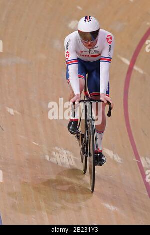 Berlino, Germania. 29th Feb, 2020. Jason Kenny della Gran Bretagna che gareggia nella qualificazione individuale maschile durante il 4° giorno dei Campionati mondiali di ciclismo UCI, al Veledrom, Berlino Germania. 29 Febbraio 2020 (Foto Di Mitchell Gunn/Espa-Images) Credito: Agenzia Fotografica Europea Per Lo Sport/Alamy Live News Foto Stock