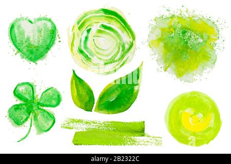 Set di adesivi per grafica vettoriale ad acquerello verde fresco Illustrazione Vettoriale
