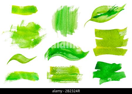 Set di adesivi verdi per il disegno vettoriale ad acquerello Illustrazione Vettoriale