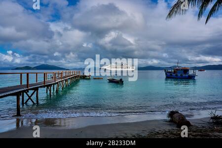L'Isola Doini si trova nel cuore della Baia di Milne, sulla punta orientale di Papua Nuova Guinea. Questa piantagione è stata originariamente esaminata da un governo sur Foto Stock