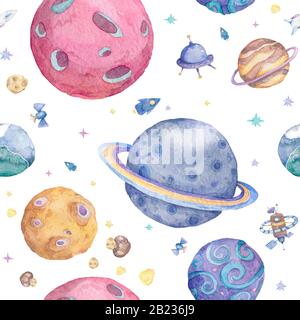 Set di pianeti del sistema solare: Mercurio, Venere, Terra, Marte, Giove, Saturno, Urano Nettuno Plutone Sfondo Senza Soluzione Di continuità dello spazio Foto Stock