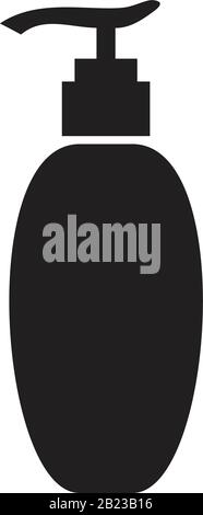 Flacone in plastica per dispenser di gel, schiuma o sapone liquido, template icona vettoriale colore nero modificabile. Flacone in plastica per pompa, icona vettoriale vettore vettore piatto Illustrazione Vettoriale
