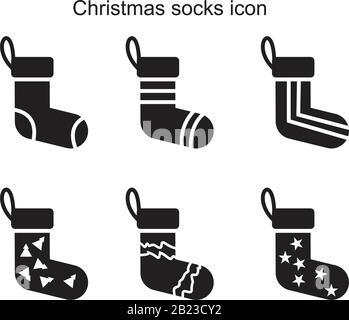 Calze di Natale icona modello nero colore modificabile. Calze di Natale icona simbolo vettore piatto illustrazione per grafica e web design. Illustrazione Vettoriale