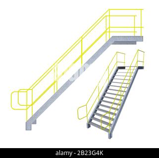 scala industriale isolata su vista laterale bianca. rendering 3d Foto Stock