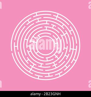 Labirinto rotondo astratto. Un gioco educativo per bambini e adulti. Una semplice illustrazione vettoriale piatta isolata su uno sfondo rosa Illustrazione Vettoriale