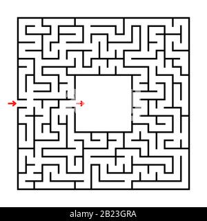 Labirinto quadrato astratto. Gioco di sviluppo per i bambini. Semplice immagine vettoriale piatta isolata su sfondo bianco. Con un luogo per la vostra immagine Illustrazione Vettoriale