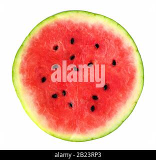 Fetta di cocomero fresco tutto tondo isolato su sfondo bianco Foto Stock