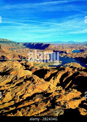 Veduta aerea Del Lago Powell Reservoir nella Glen Canyon National Recreation Area Foto Stock